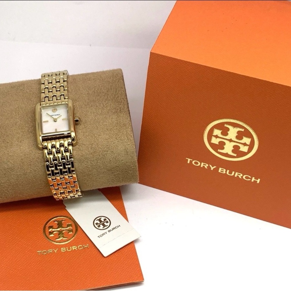 Tory Burch Women's Watch TBW1082 Eleanor Mother of Pearl Dial Gold Quartz NWOT